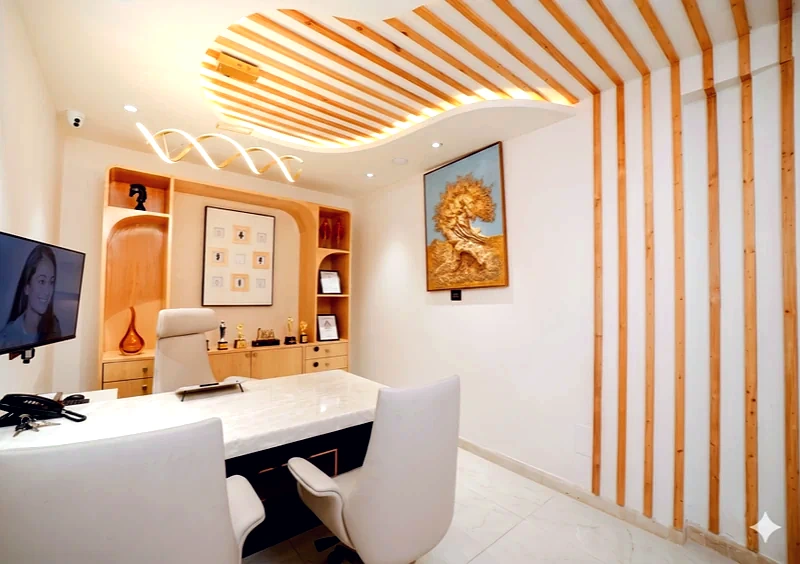 Multi-specialist case review room with collaborative treatment planning